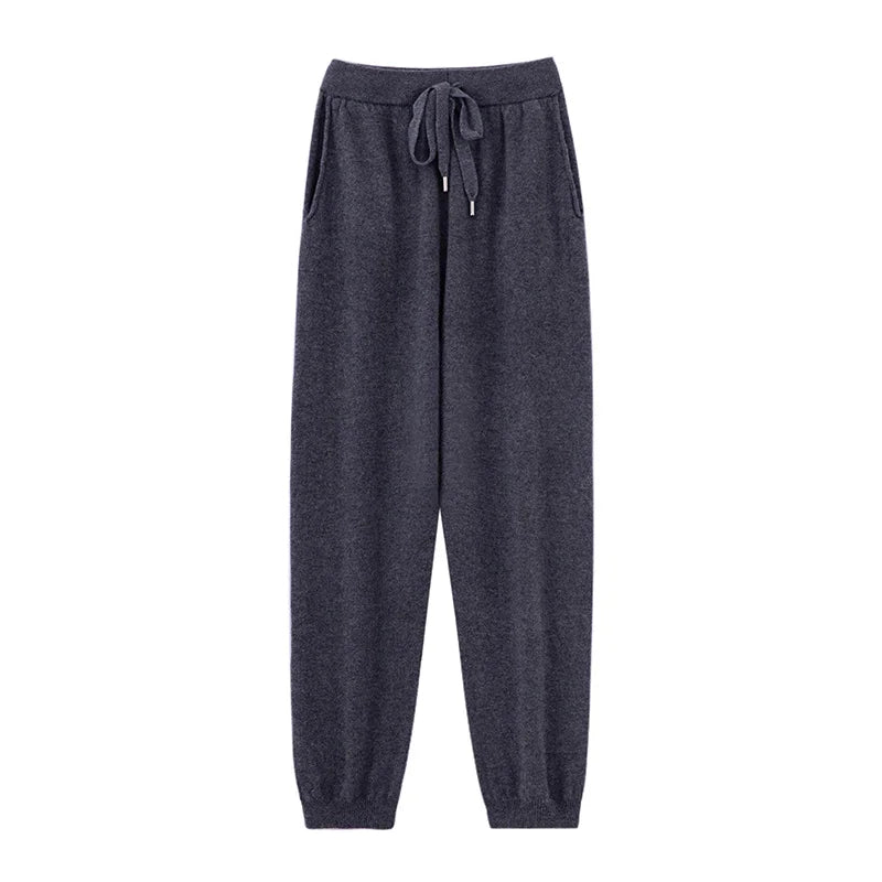 2024 Autumn And Winter New 100% Pure Wool Flat Small Foot Pants Women Loose High Waist Lean Knitted Cashmere Bunched Foot Pants