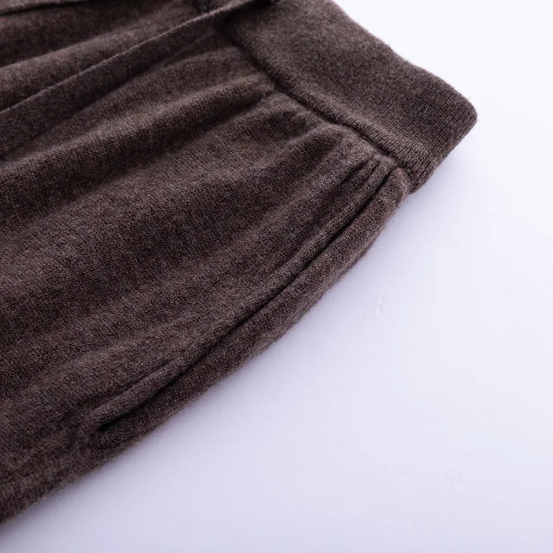 2024 Autumn And Winter New 100% Pure Wool Flat Small Foot Pants Women Loose High Waist Lean Knitted Cashmere Bunched Foot Pants