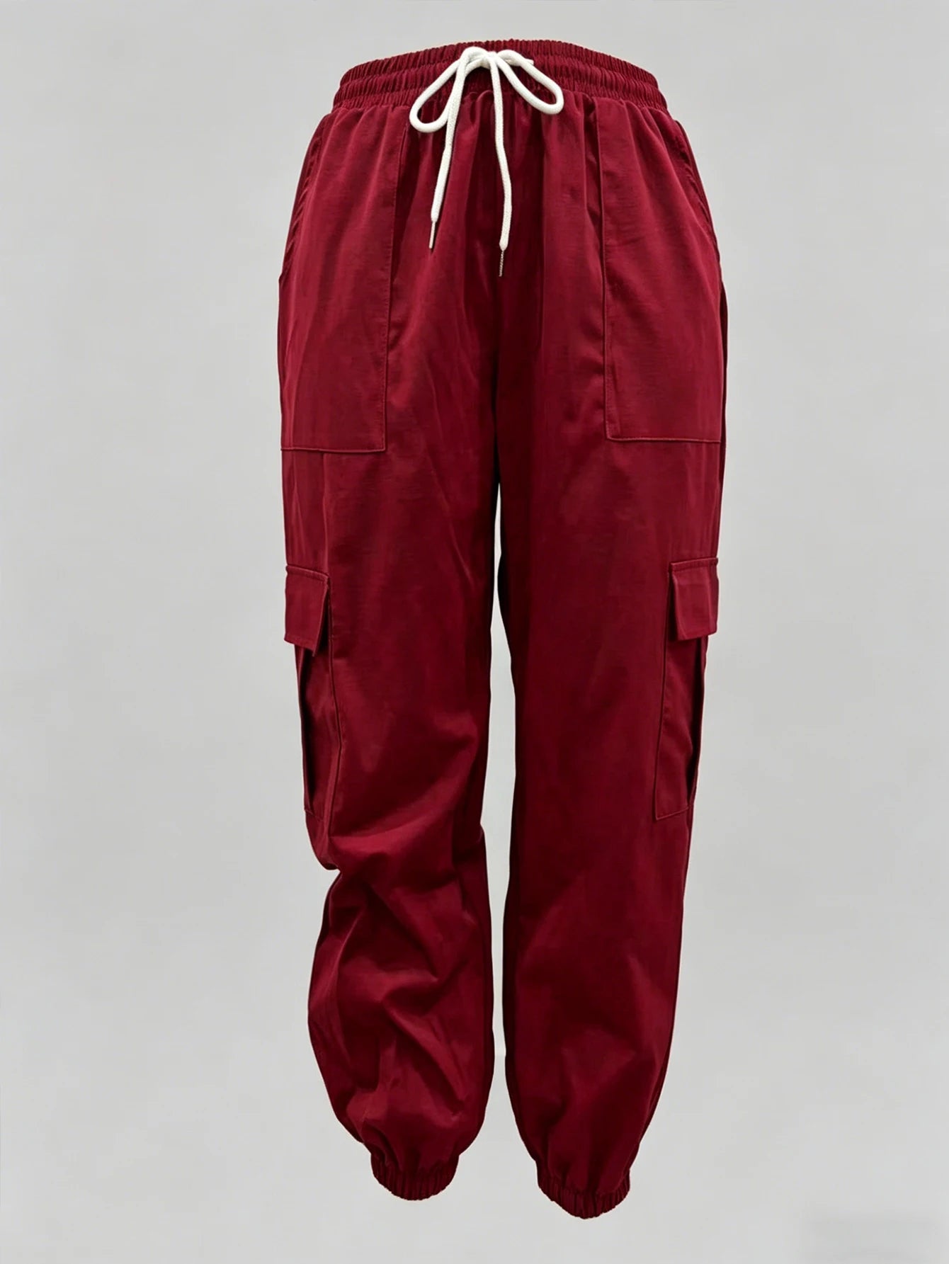 Women's American-style Street-style Drawstring Elastic Waist Pants with Multiple Pockets and Cargo-style Loose-cuffed Trousers