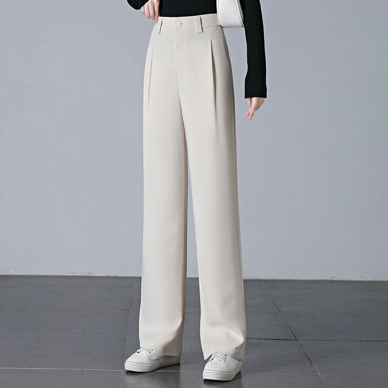 Women's high waisted casual pants new autumn versatile design slim fit straight tube narrow version wide leg Pants long Pants