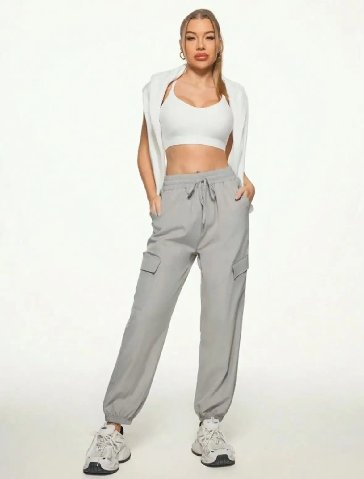 Women's Casual Sports Pants with Adjustable Drawstring Waist, Comfortable Fit, Suitable for Fitness, Home, and Outdoor Activities
