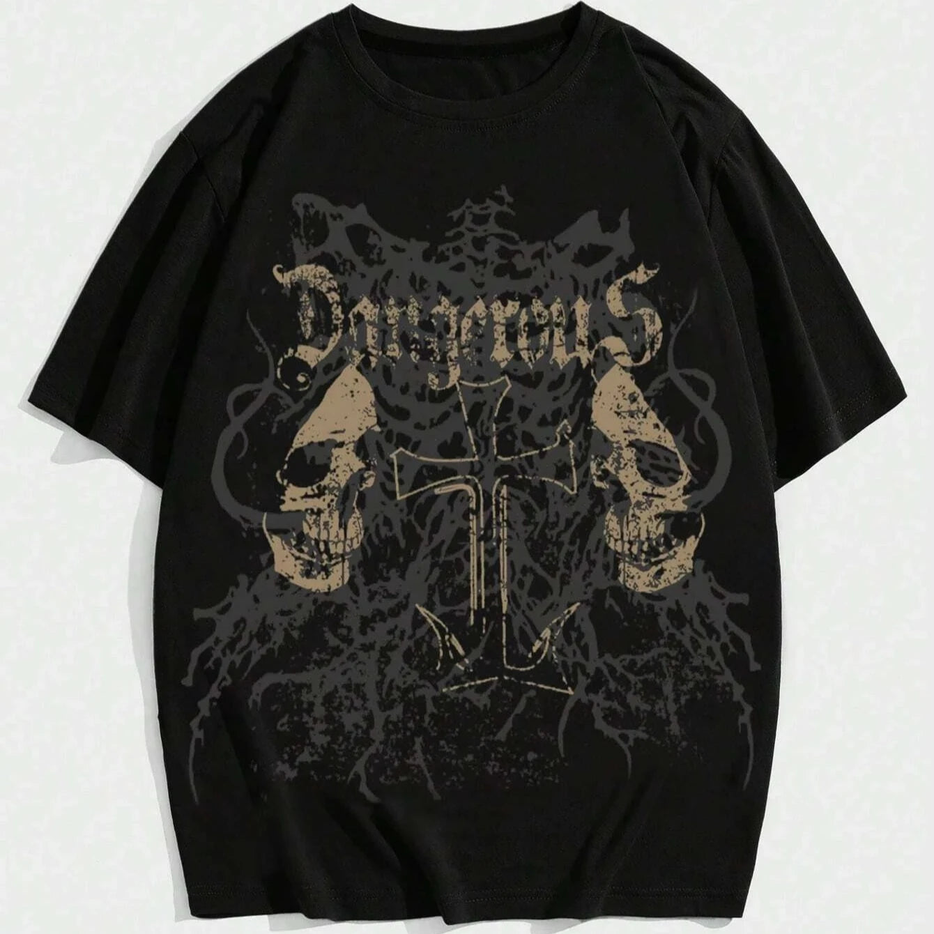 Grunge Punk Skull Printed Women Men Unisex Cotton T-shirt Luxury Brand Fashion Big Size Top Casual Short Sleeve Classic Tee Tops