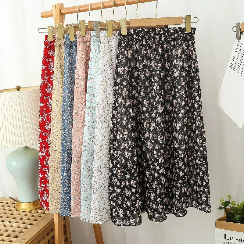 Summer Skirts Womens Vintage Floral Printed Chiffon Skirts Elas...